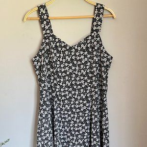 Vintage Bali 90s Black and White Floral Print Dress